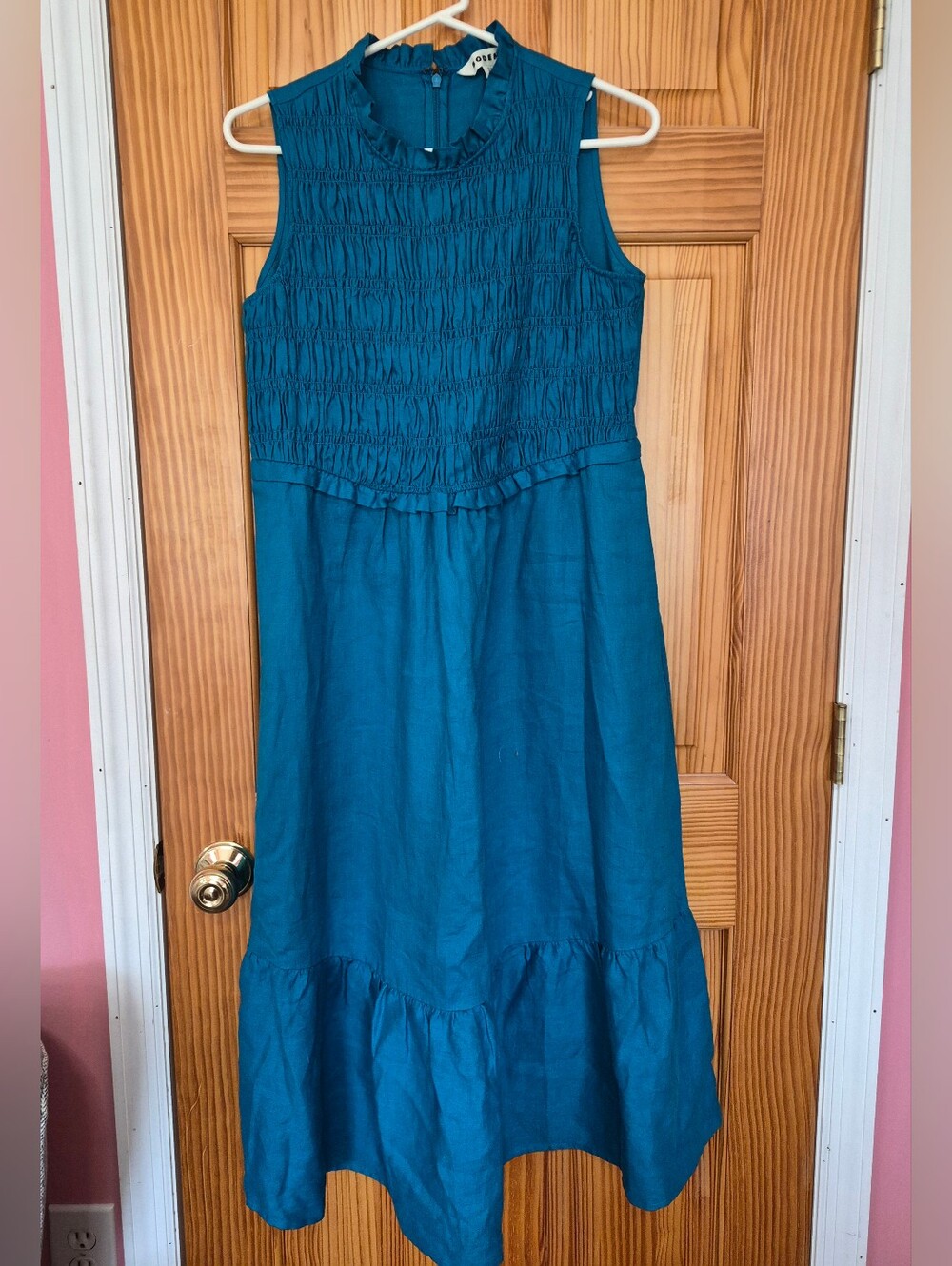 Boden Beautiful Teal Linen Smocked Midi 10 PETITE